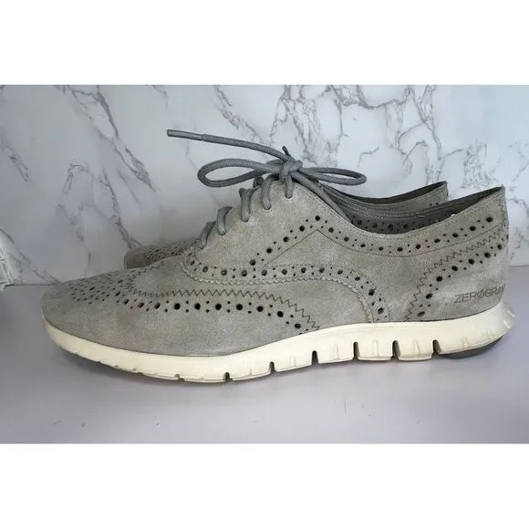 Cole Haan Zerogrand‎ Wingtip Oxford Gray Suede Lace Shoes Women's Size 9.5
