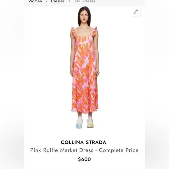 Collina Strada Rose Silk Pink Ruffle Market Dress