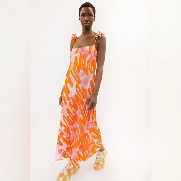 Collina Strada Rose Silk Pink Ruffle Market Dress