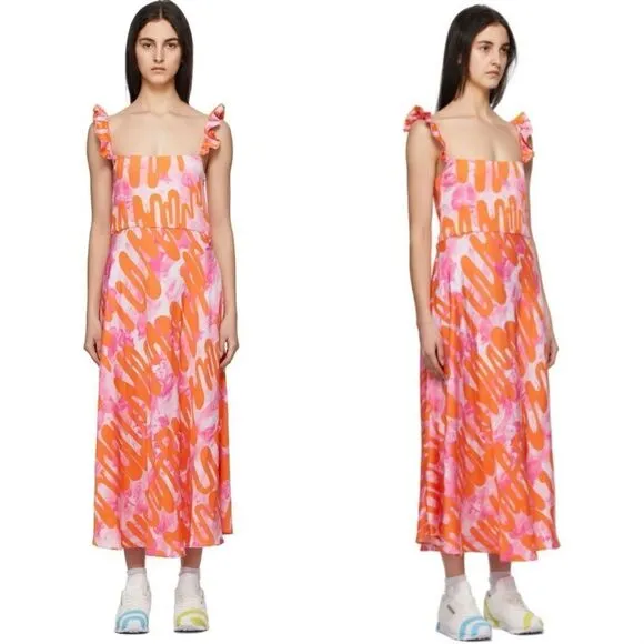 Collina Strada Rose Silk Pink Ruffle Market Dress