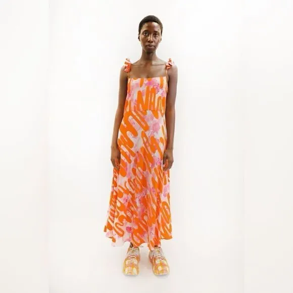 Collina Strada Rose Silk Pink Ruffle Market Dress