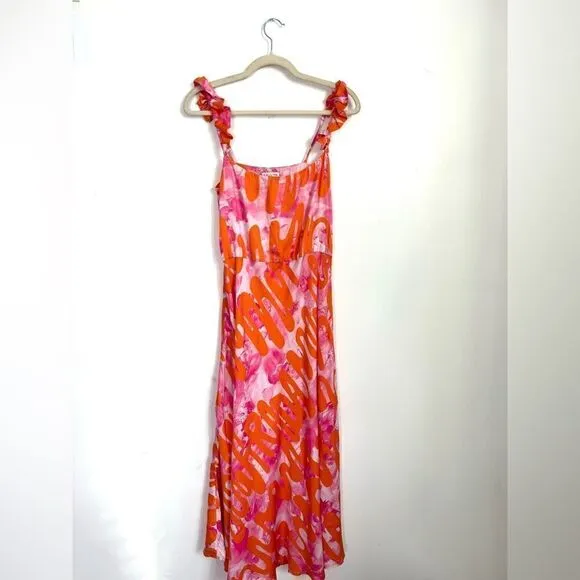 Collina Strada Rose Silk Pink Ruffle Market Dress