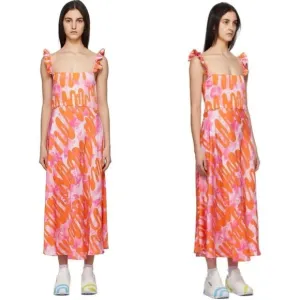 Collina Strada Rose Silk Pink Ruffle Market Dress