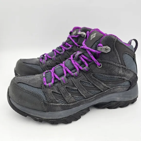 Columbia Crestwood Mid Waterproof Hiking Shoes, Graphite, Bright Plum, Women's 6
