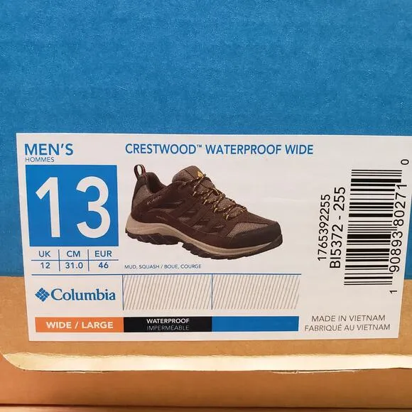Columbia Men's 13 Wide Crestwood Waterproof Boots Brown Hiking Workwear Outdoor