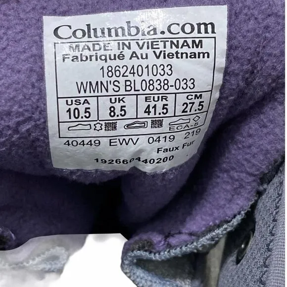 Columbia Nikiski Boots 503 Winter Snow Insulated Waterproof Purple Gray  10.5