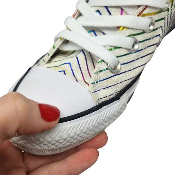 Converse All Star Shoes Womens 6 White Rainbow Star Metallic Shiny Foil Low Tops