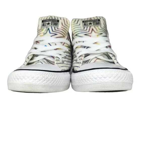 Converse All Star Shoes Womens 6 White Rainbow Star Metallic Shiny Foil Low Tops