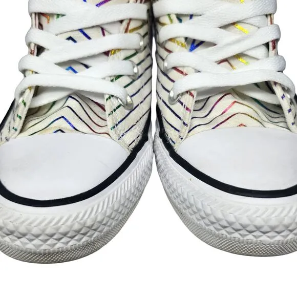 Converse All Star Shoes Womens 6 White Rainbow Star Metallic Shiny Foil Low Tops