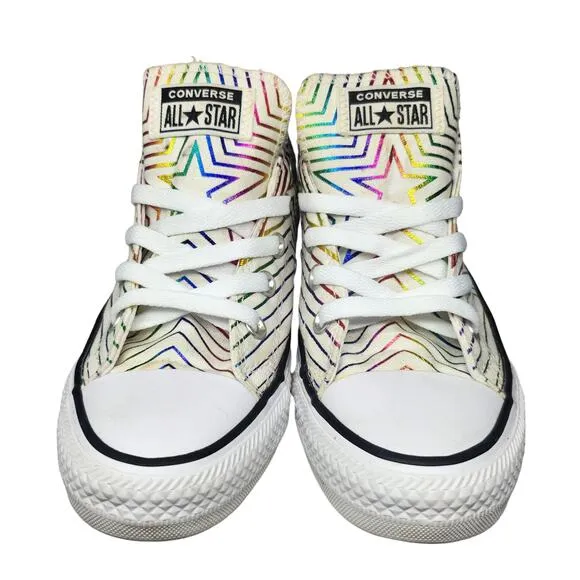 Converse All Star Shoes Womens 6 White Rainbow Star Metallic Shiny Foil Low Tops
