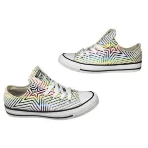 Converse All Star Shoes Womens 6 White Rainbow Star Metallic Shiny Foil Low Tops