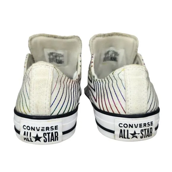Converse All Star Shoes Womens 6 White Rainbow Star Metallic Shiny Foil Low Tops