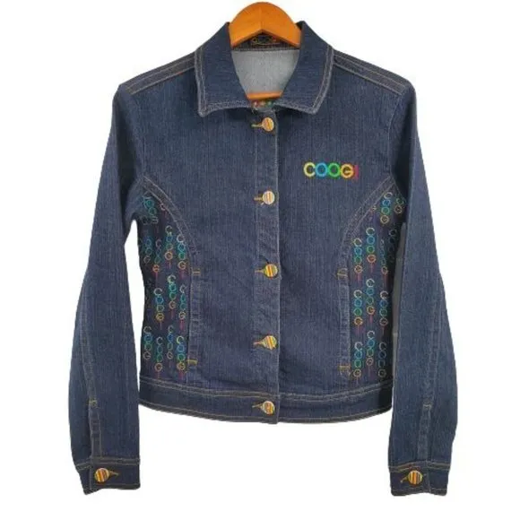 Coogi Women's Embroidered Logo Denim Jean Trucker Jacket Size Medium