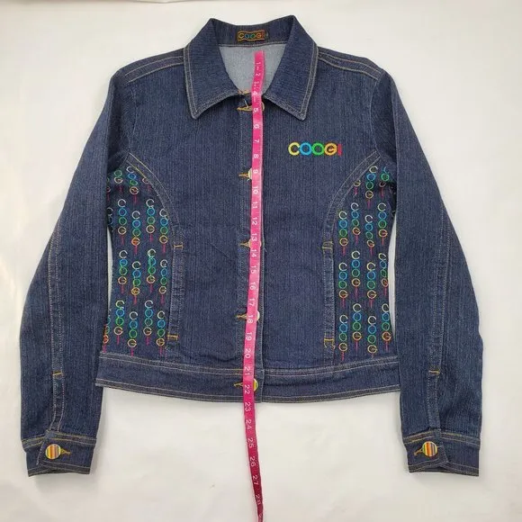 Coogi Women's Embroidered Logo Denim Jean Trucker Jacket Size Medium