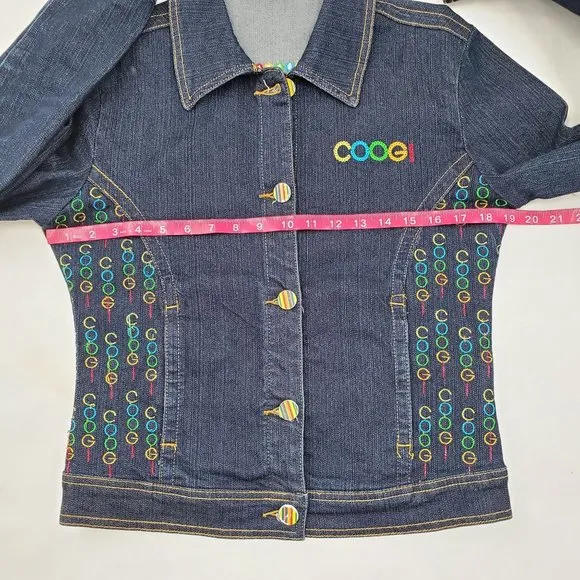 Coogi Women's Embroidered Logo Denim Jean Trucker Jacket Size Medium