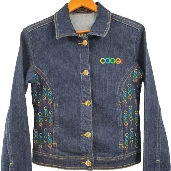 Coogi Women's Embroidered Logo Denim Jean Trucker Jacket Size Medium