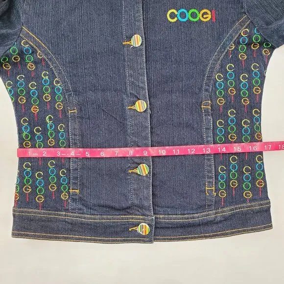 Coogi Women's Embroidered Logo Denim Jean Trucker Jacket Size Medium