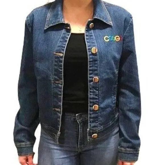 Coogi Women's Embroidered Logo Denim Jean Trucker Jacket Size Medium