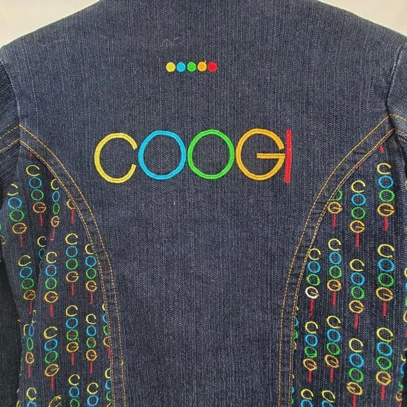 Coogi Women's Embroidered Logo Denim Jean Trucker Jacket Size Medium