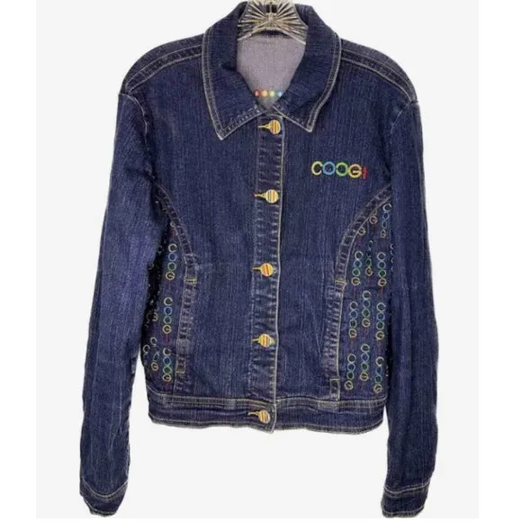 Coogi Women's Embroidered Logo Denim Jean Trucker Jacket Size Medium