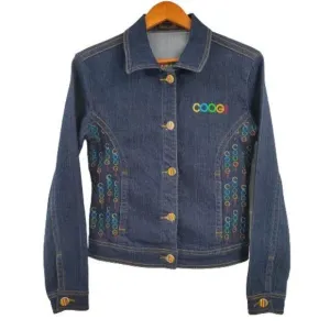 Coogi Women's Embroidered Logo Denim Jean Trucker Jacket Size Medium