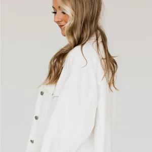 Corduroy Jacket Relaxed Trucker Raw Hem Francesca’s tgla Retro White Size Medium