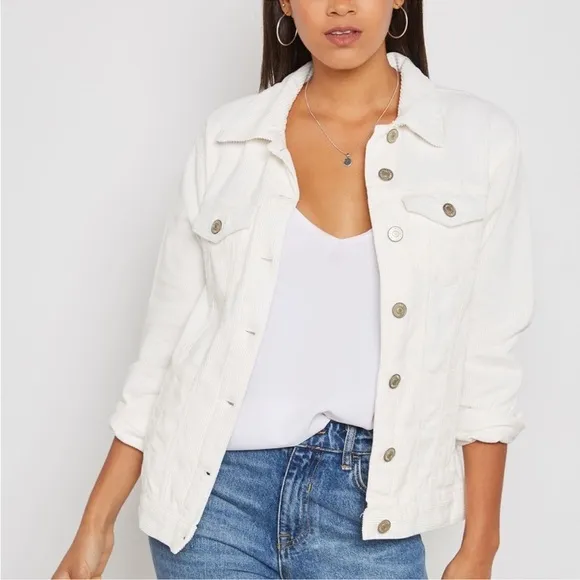 Corduroy Jacket Relaxed Trucker Raw Hem Francesca’s tgla Retro White Size Medium