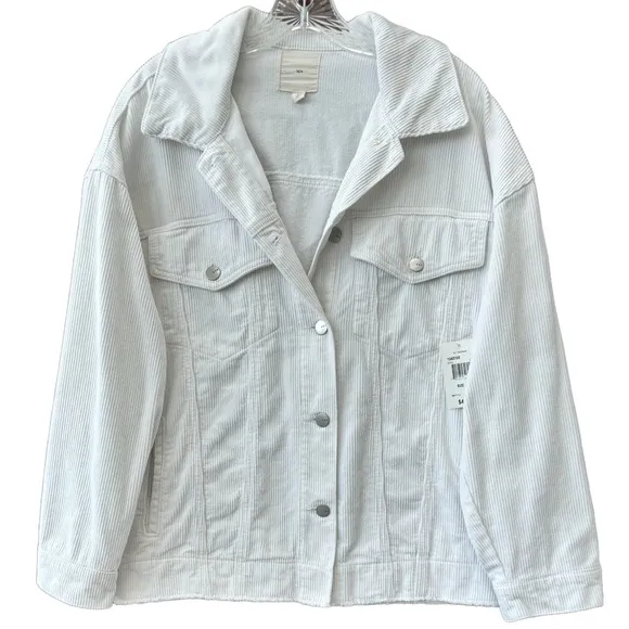 Corduroy Jacket Relaxed Trucker Raw Hem Francesca’s tgla Retro White Size Medium