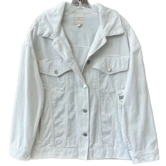 Corduroy Jacket Relaxed Trucker Raw Hem Francesca’s tgla Retro White Size Medium