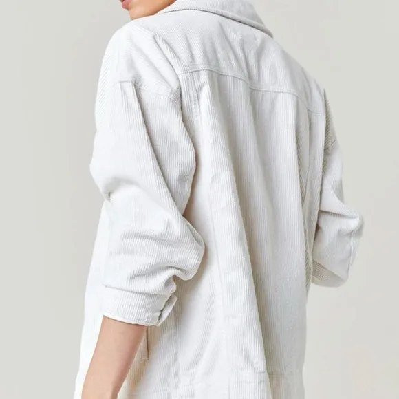 Corduroy Jacket Relaxed Trucker Raw Hem Francesca’s tgla Retro White Size Medium