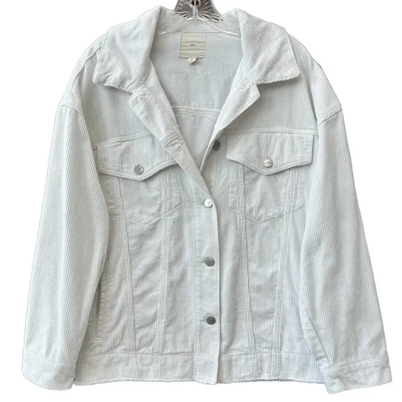 Corduroy Jacket Relaxed Trucker Raw Hem Francesca’s tgla Retro White Size Medium