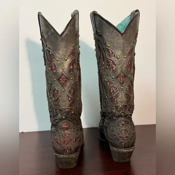 Corral Black Plum Glitter Inlay and Studs Snip Toe