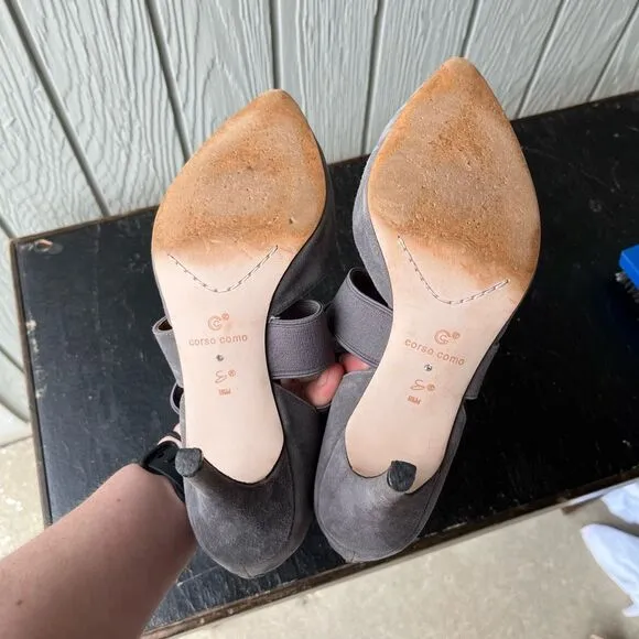 Corso Como Gray Suede Criss Cross Strap Heels Sz 9.5M
