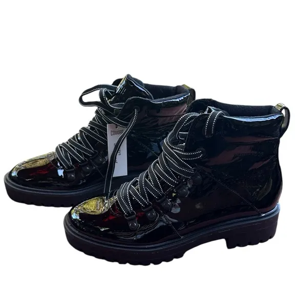 Cougar boots Black Nelson Nash Waterproof patent Leather Hikng Boots size 7