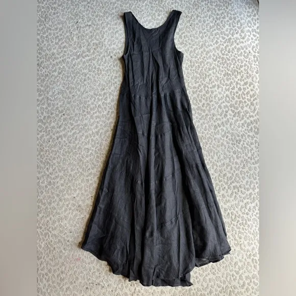 CP Shades Shari 100% Linen Black Tiered Midi Dress, size S