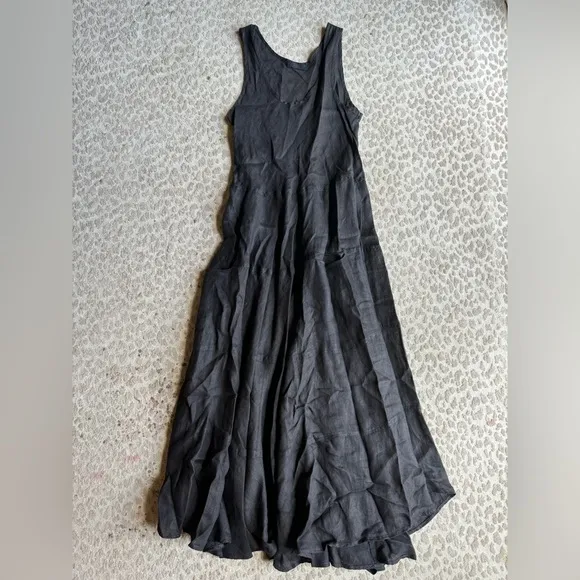 CP Shades Shari 100% Linen Black Tiered Midi Dress, size S