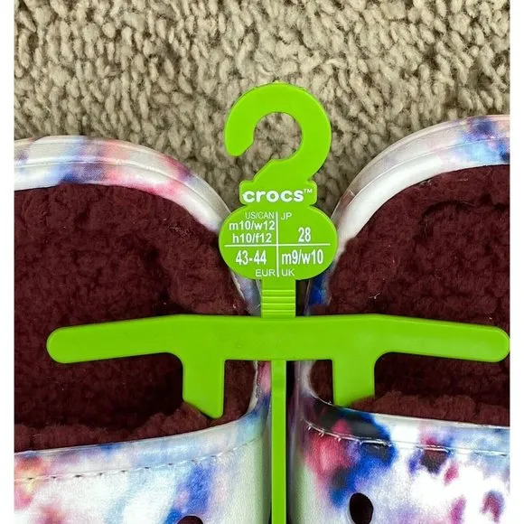 Crocs Classic Cozy Sandals Tie Dye Garnet Slip On‎ Warm Fuzzy Unisex M10 W12 NWT