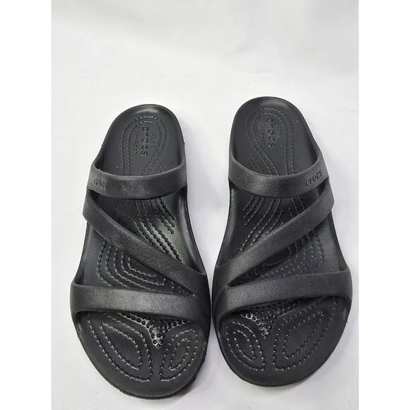 Crocs Kadee II Sandals Strappy Slide Slip-On Black Womens Womens Size 6