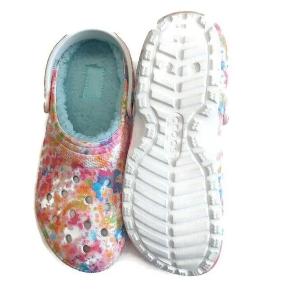 Crocs Mens 9 Womens 11 Classic Lined Tie Dye Slip On Clog Shoes Sandals