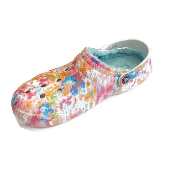 Crocs Mens 9 Womens 11 Classic Lined Tie Dye Slip On Clog Shoes Sandals