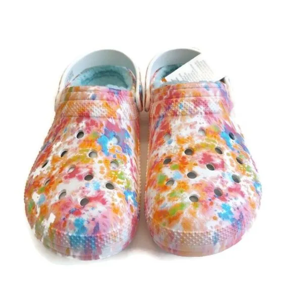 Crocs Mens 9 Womens 11 Classic Lined Tie Dye Slip On Clog Shoes Sandals