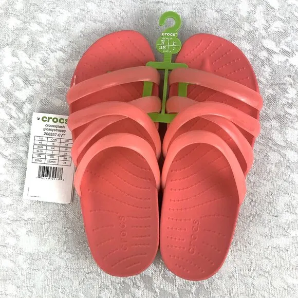 Crocs Splash Glossy Strappy Neon Watermelon Women’s Slip-On Sandals Size 5 NWT
