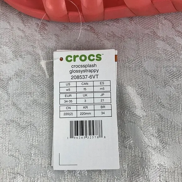 Crocs Splash Glossy Strappy Neon Watermelon Women’s Slip-On Sandals Size 5 NWT