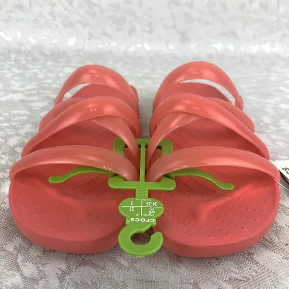 Crocs Splash Glossy Strappy Neon Watermelon Women’s Slip-On Sandals Size 5 NWT
