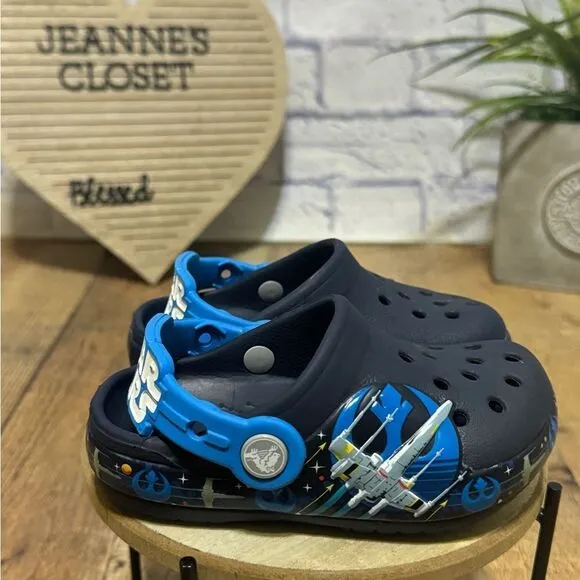 CROCS Star Wars Shoes Children C7 Kids Blue Clog Light Luke Skywalker Saber Rare