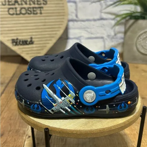 CROCS Star Wars Shoes Children C7 Kids Blue Clog Light Luke Skywalker Saber Rare
