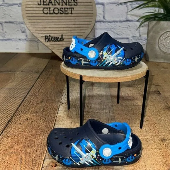 CROCS Star Wars Shoes Children C7 Kids Blue Clog Light Luke Skywalker Saber Rare
