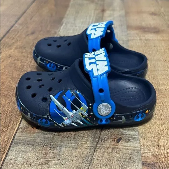 CROCS Star Wars Shoes Children C7 Kids Blue Clog Light Luke Skywalker Saber Rare
