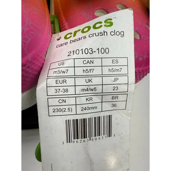 Crocs x Care Bears Crush Clog Rainbow Womens Slip On Platform Clog Sandals Sz 7