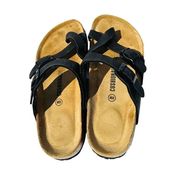 Cushionaire Womens Sandals Luna Cork Footbed One Finger Slip On Black Size 8